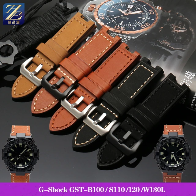 Carbon Fiber Grain Genuine Leather Watchband for Casio G Shock GST B100 S110 120 W130L W300 S310 Mens Watch Strap Belt 26mm AliExpress