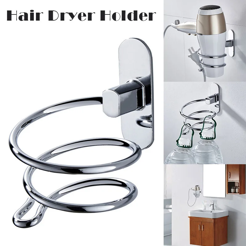 Suporte de secador de cabelo fixado na parede de armazenamento de aço inoxidável durável para casa banheiro prateleiras de ferragens dispositivo elétrico do banheiro melhoria