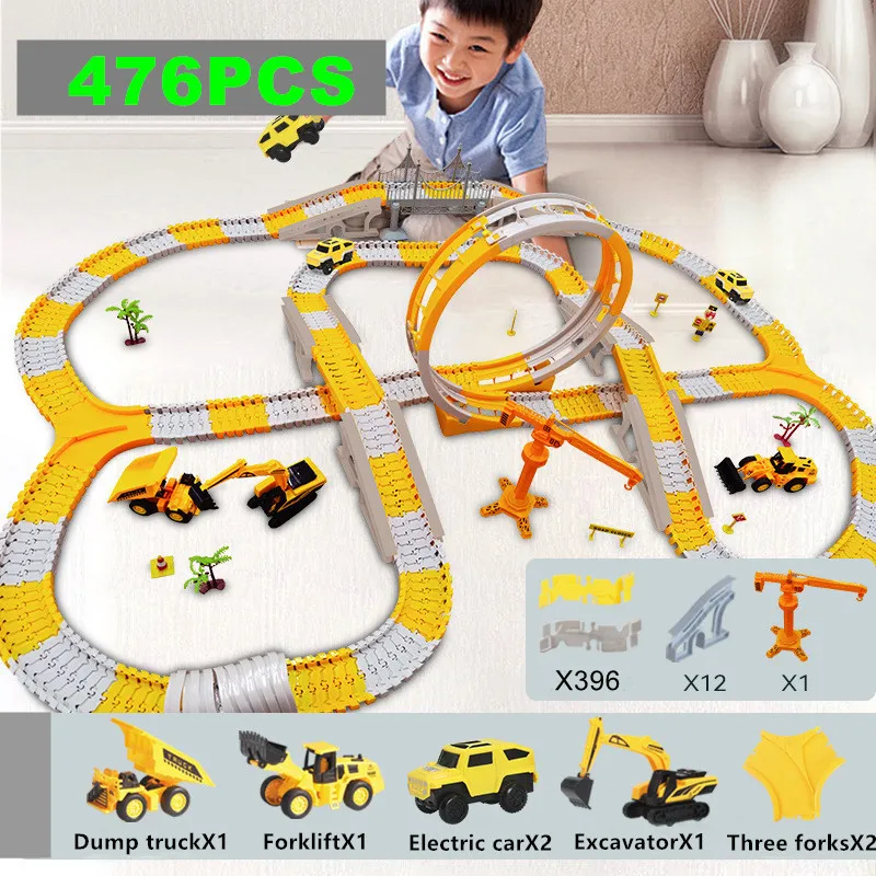 

476Pcs DIY Assembly Electric Race Track Magic Rail Car Toys Flexible Bend Magical Road Dark Glowing for Children Gifts