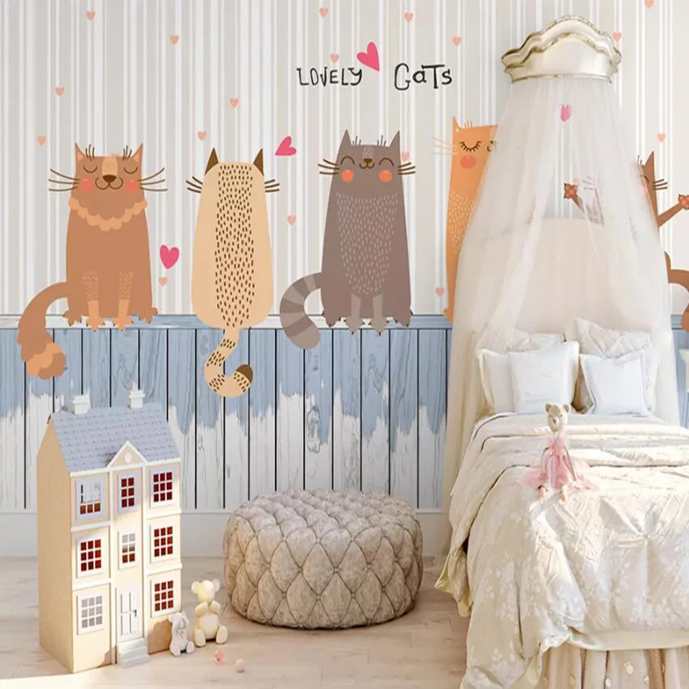 

Milofi custom 3D wallpaper mural hand-painted large Nordic fresh cat children's room sofa background wall decoration wallpaper