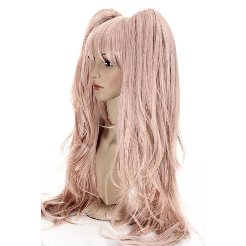 دانغان رونبا دانغانرونا اينوشيما جونكو شعر مستعار تأثيري الوردي طويل متموج مع مشبك ذيل حصان مقاومة للحرارة الباروكات + دبابيس الشعر الدب