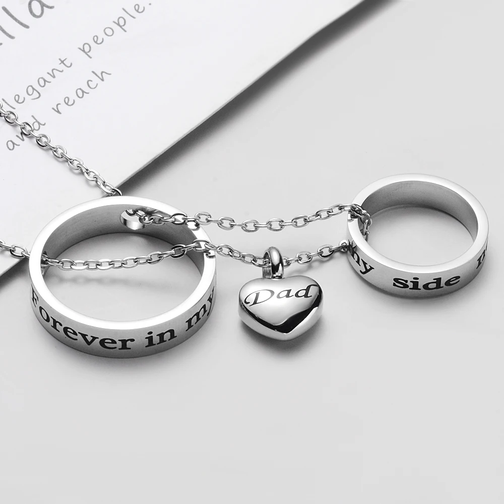 10pcs/Lot Stainless Steel No Longer By My Side Forever In My Heart Cremation Jewelry Heart Urn Necklace Ashes Casket 50cm