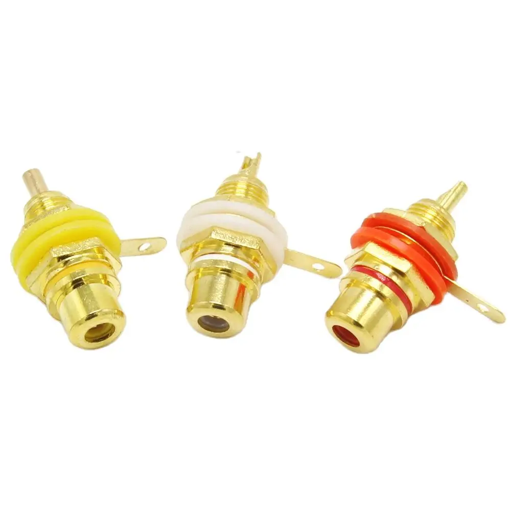 RCA Socket Connector Chassis Panel Mount Video Audio Terminal Gold Plated 3 Colors RCA Female Connector 6Pcs