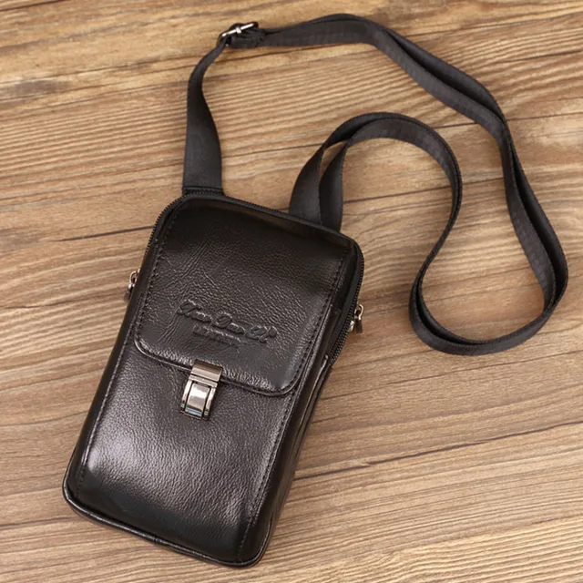 Męska torba kurierska z prawdziwej skóry z klapką, solidna, wielofunkcyjna torba na telefon typu crossbody, torby do przechowywania kart kredytowych na telefon komórkowy