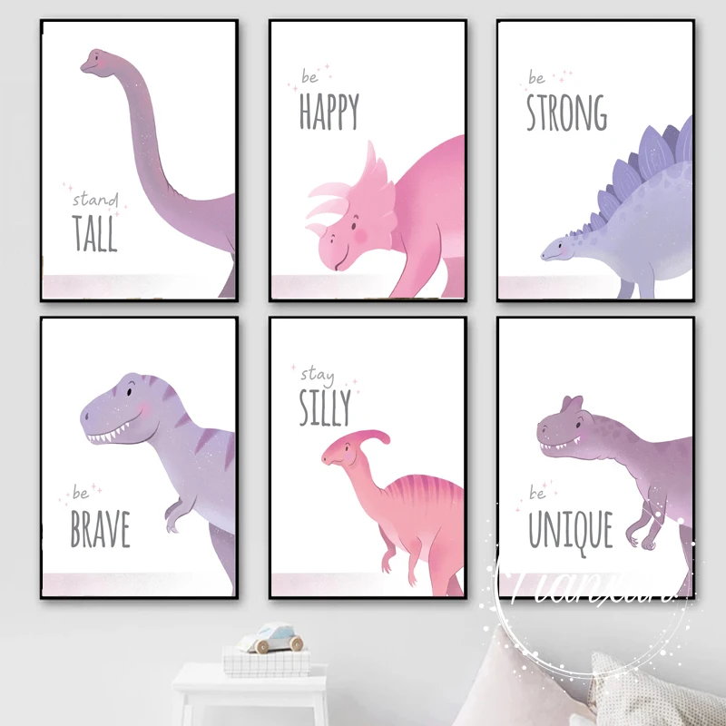 Cartoon dinosaur wall art canvas painting Nordic posters and prints wall pictures for baby kids room decorationr