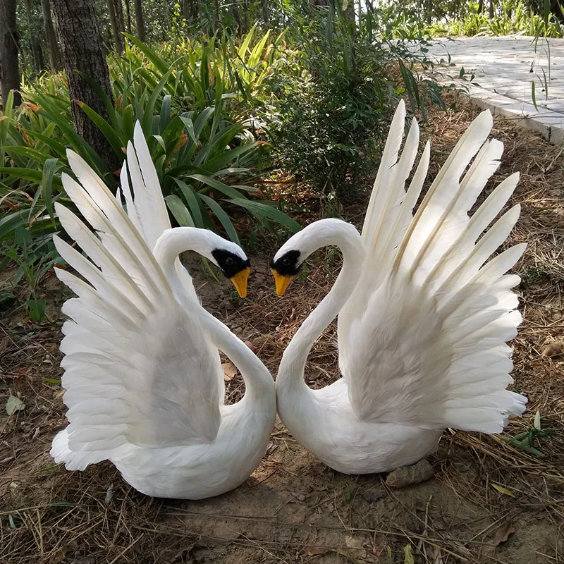 

a pair of simulation wings swan models foam&fur lifelike white swan dolls gift about 30x48cm