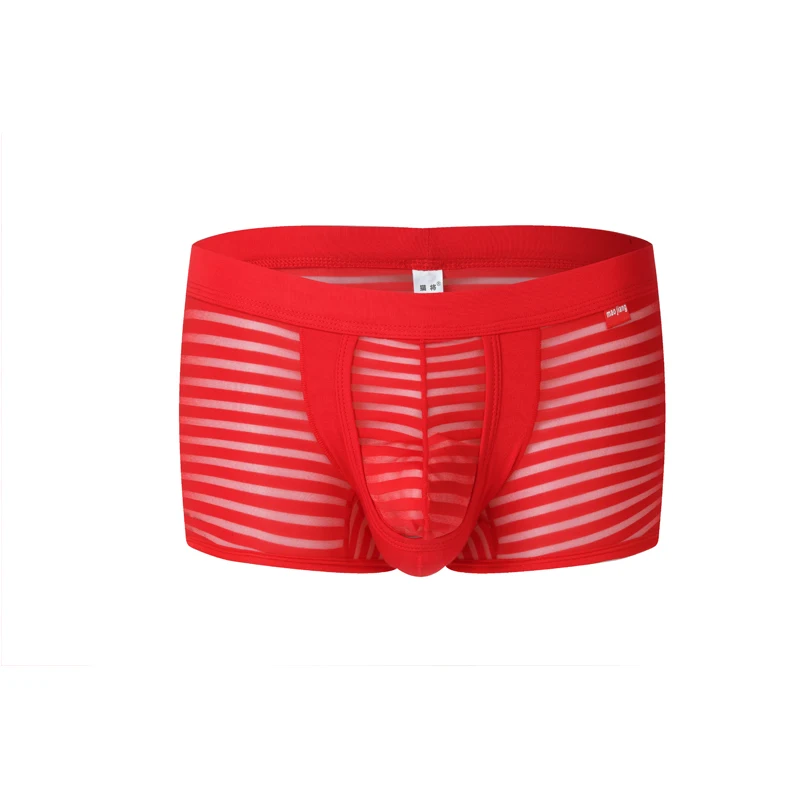 Eis Seide Männer Boxer Herren Unterwäsche Sexy Streifen männer Mesh Transparent Boxer Niedrigen Taille Ultra-dünne Atmungsaktive