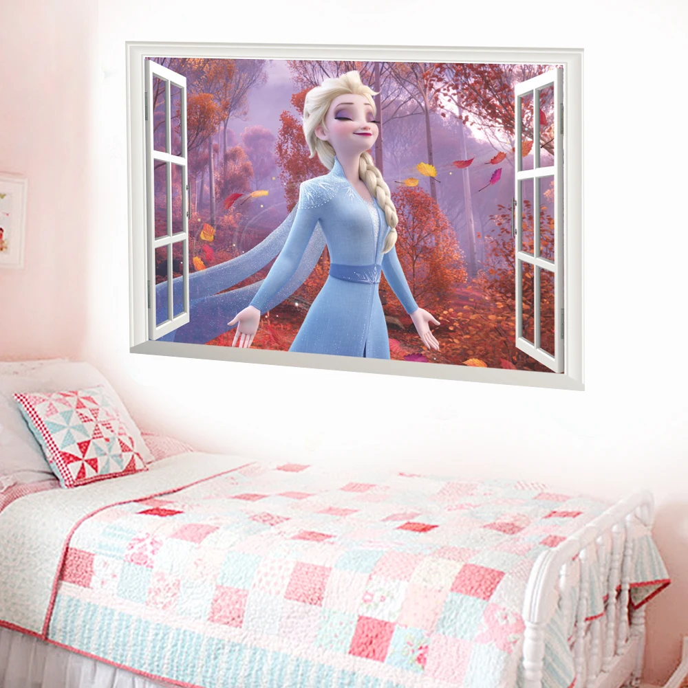 Cartoon diy frozen princess Elsa Anna wall stickers girl Children room background decoration removable kids bedroom poster decal