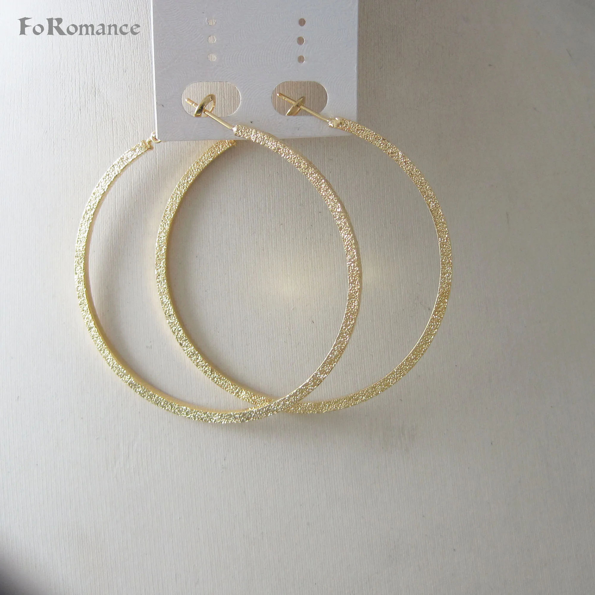 HIGH SHINNING SCRUB SURFACE YELLOW GOLD PLATED ROUND HOOP EARRING 53MM 2.09INCH BAND WIDTH 2MM 0.08INCH GREAT GIFT