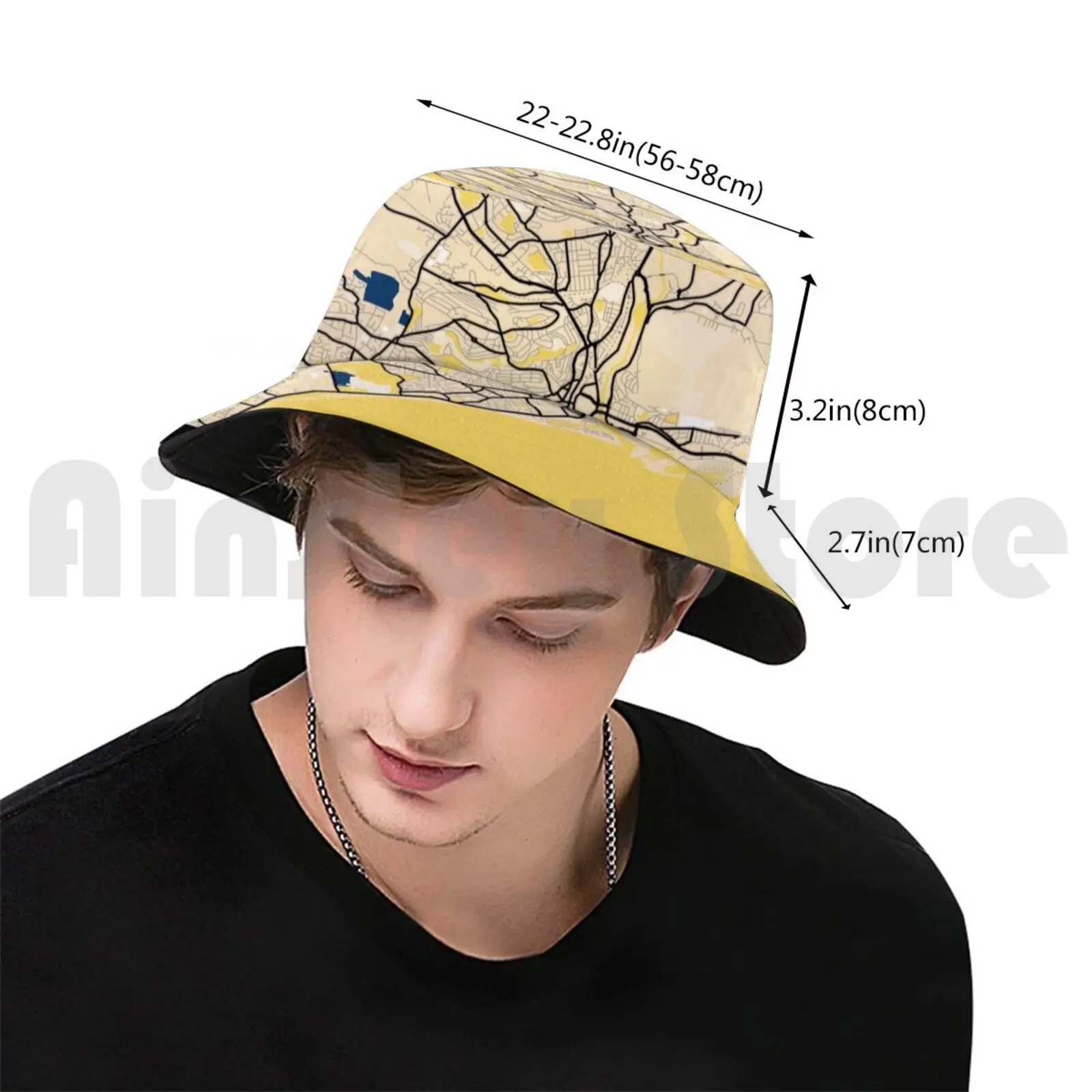 Swansea Yellowprint Map Swansea Colour Map Prints Sun Hat Foldable UV Protection Map Maps Swansea City Maps