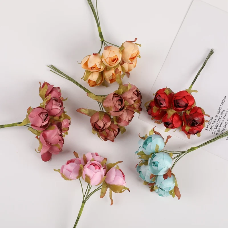 

6 Pieces Wedding Christmas Decorations for Home Artificial Rose Bouquet Diy Jewelry Garland New Year Candy Box Wreath Decoration