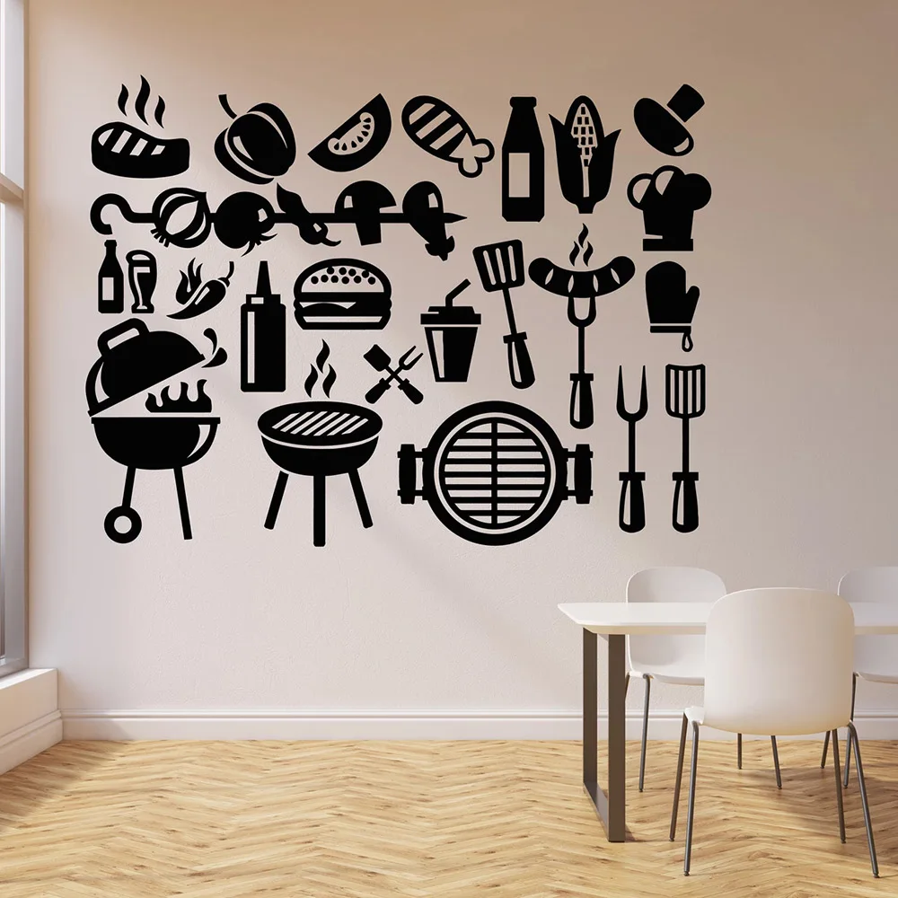 Dining Room Vinyl Wall Decal Kebab Barbecue Fast Food Tasty Food Restaurant Wall Stickers Nodic Home Decoration Removable W816