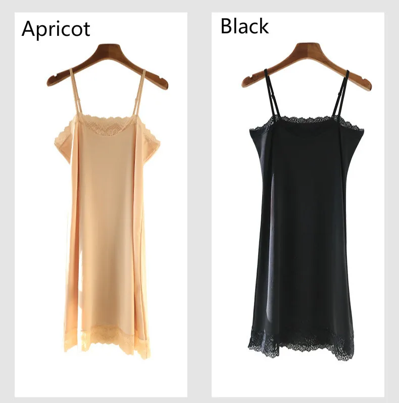 Sexy milk silk suspender underskirt women deep chest lace full slip dress slim transparent underdress bottoming skirt nightdress