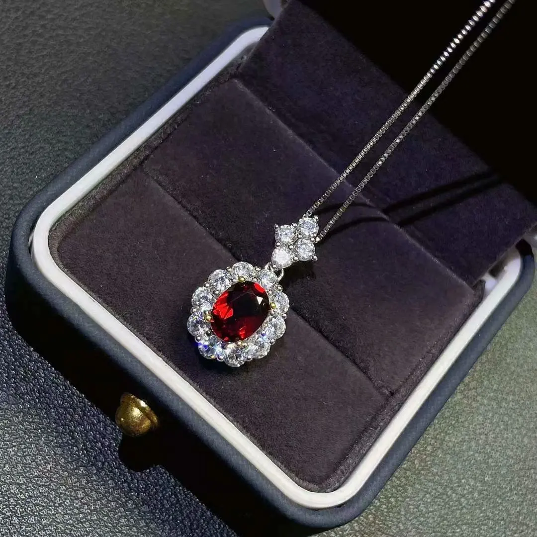 

LANZYO 925 sterling silver Pendant Necklace garnet Pendants fashion gift for women jewelry necklaces Fine Jewelry z0608551ags