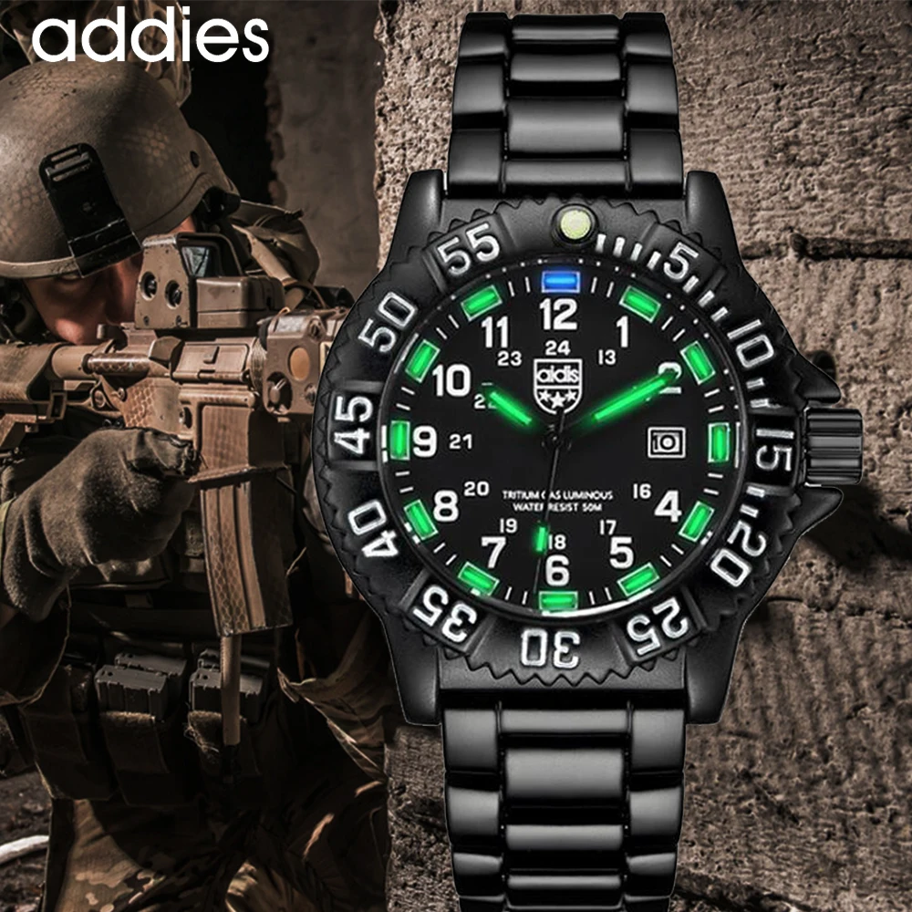 Men Army Military Watches Blue Green Luminous Waterproof Stainless Steel Watch High Quality Quartz Movement Men Sports Watch