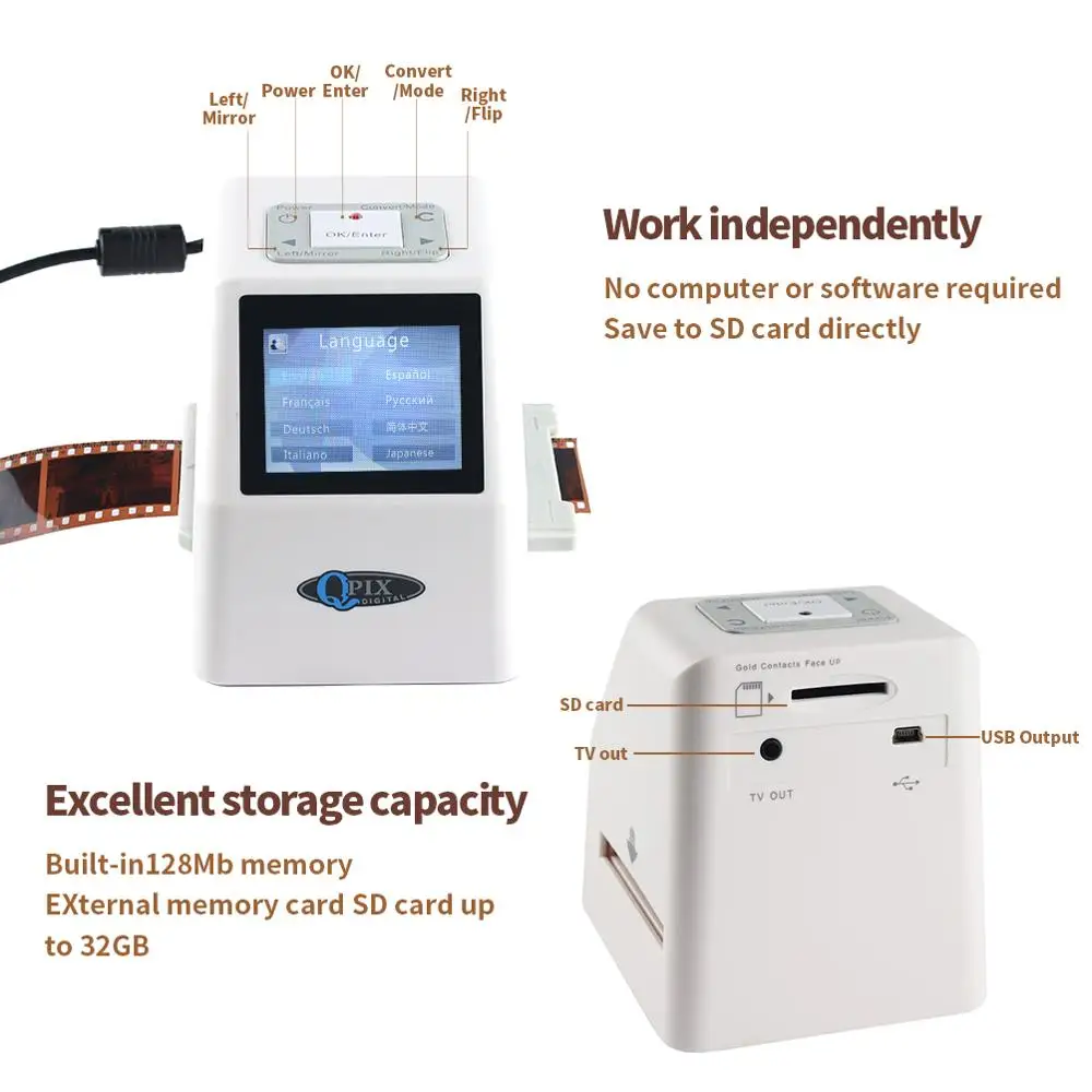 Scanner de diapositives négatives, convertisseur de film numérique, support LCD 110 pouces, russe, 22 mégapFête els, 135 2.4 126KPK, 35mm