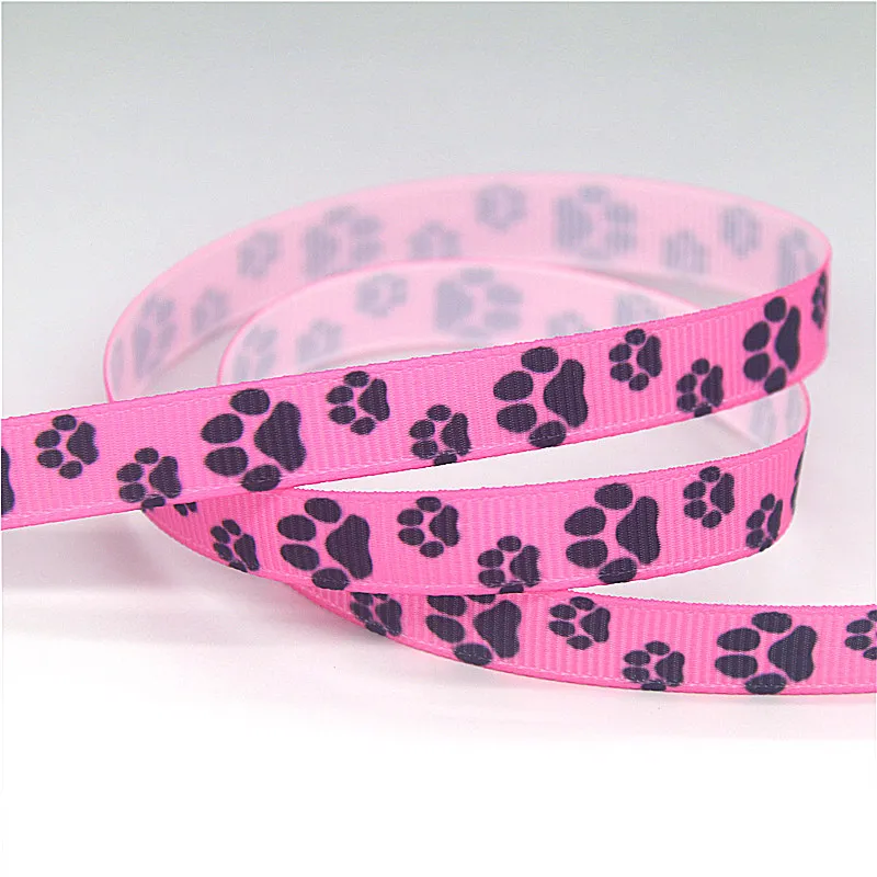 DHK 3/8\'\' 5yards Dog Paw printed grosgrain ribbon Accessory hairbow headwear DIY decoration 9mm C1926