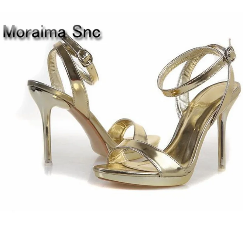 Moraima Snc złota sliver lustro kobiety sandały 7 cm / 9 cm platformy wysokie obcasy buty kobiety lato kostki pasek sexy sukienka buty