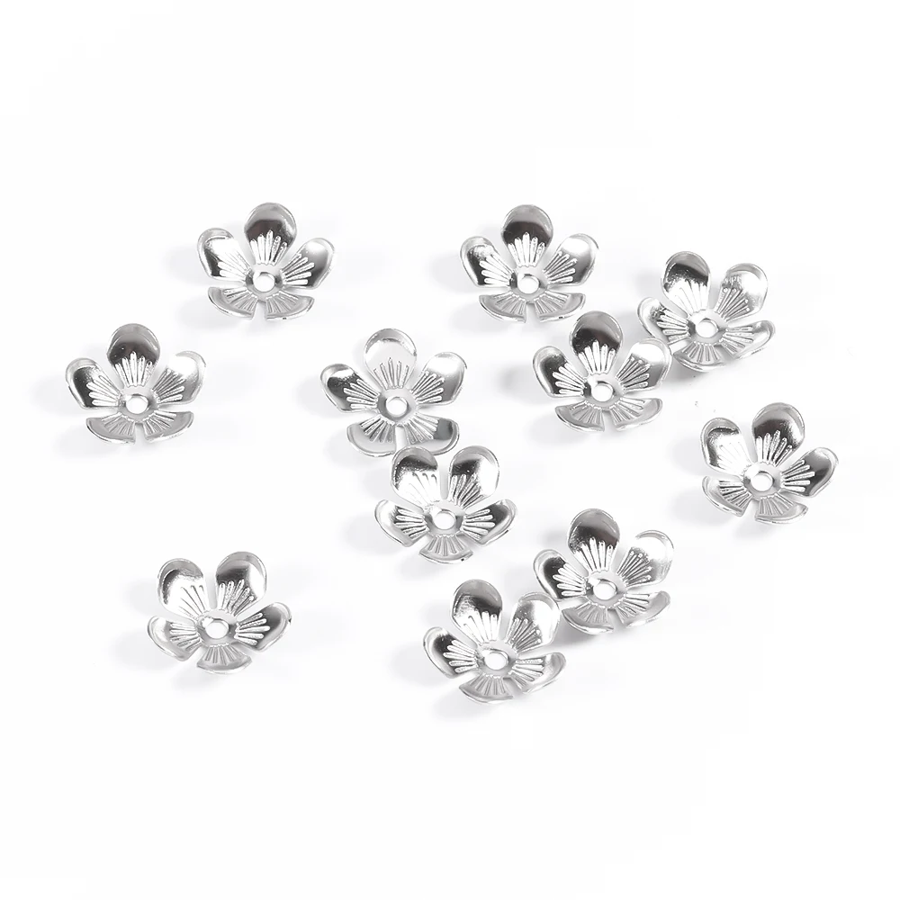 30/50/100PCS Flower Lotus Round Shape Stainless Steel Beads Caps Jewelry Findings Spacer Beads For Necklace Bracelets Making