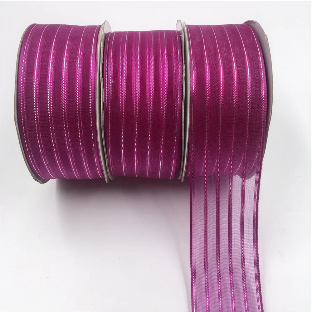 

38MM Wired Edge Organza Purple RibbonW/ Silver Line for Birthday Decoration Chirstmas Gift DIY Wrapping 25yards 1-1/2" N2038