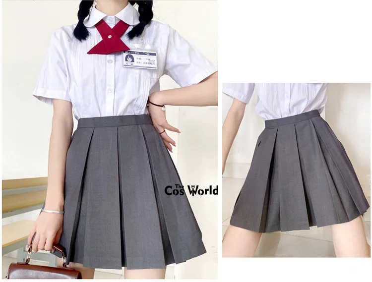 日本の女の子の夏のハイウエストプリーツチェック柄スカートjk制服学生服