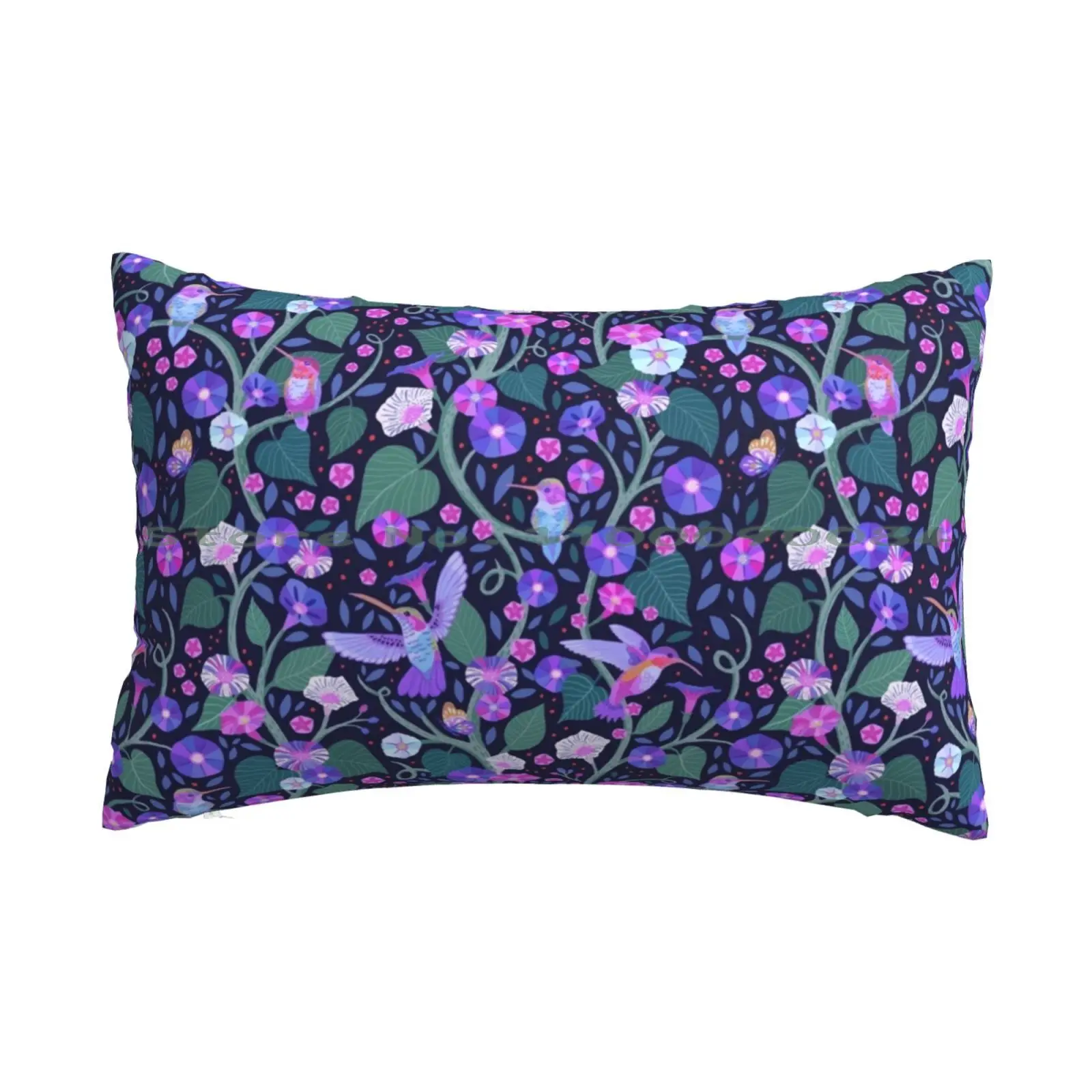 Good Morning Glories Pillow Case 20x30 50*75 Sofa Bedroom Blue Purple Hummingbirds Garden Pink Flowers Flowering Vines Long