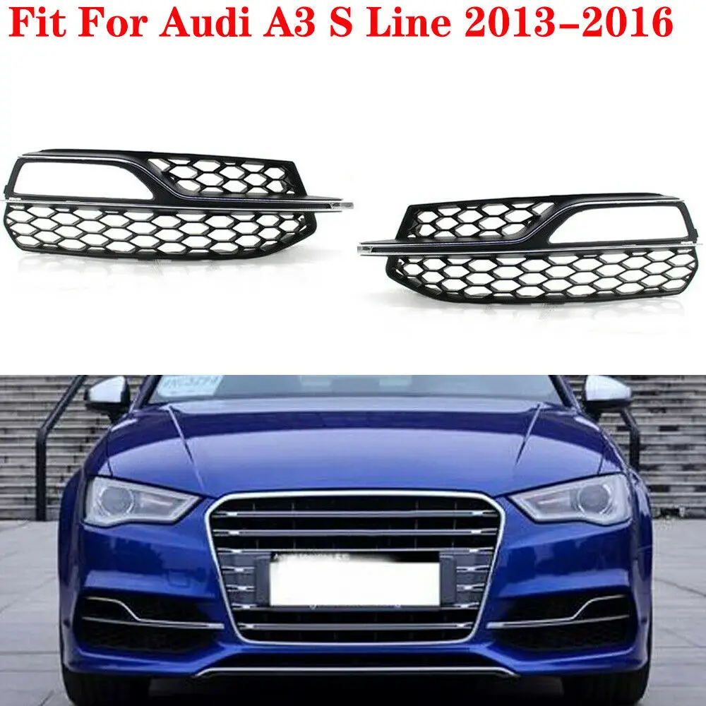 

1 Pair Front Lower Bumper Fog Light Mesh Grill Grilles For Audi A3 S3 S-Line 13-16