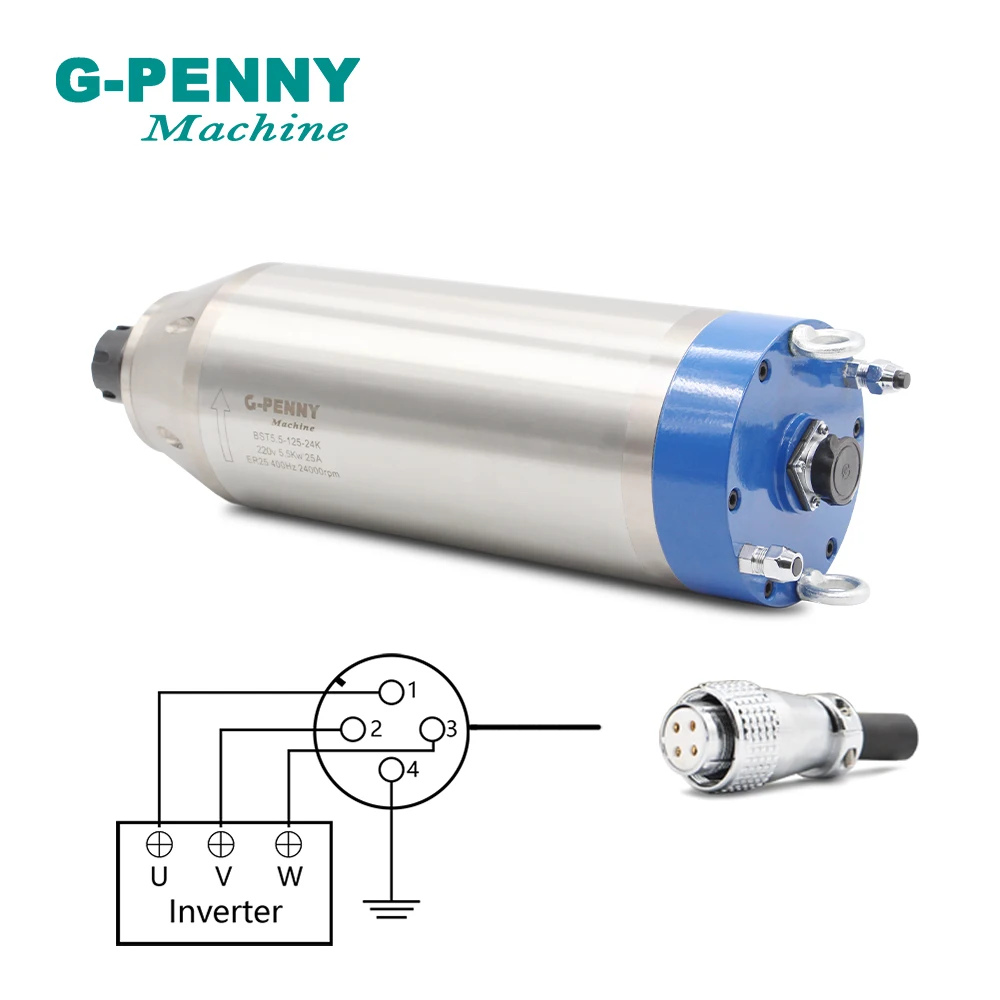 G-penng 5.5KW 380V 220V محرك المغزل المبرد بالماء ER25 المبرد بالماء 125mm المحرك 4pcs محامل السيراميك!