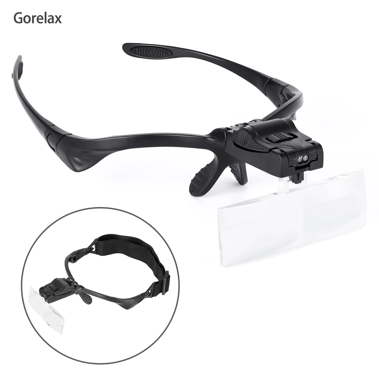 

Headband Glasses Magnifier With 2 Led Light, 1.0X, 1.5X, 2.0X, 2.5X and 3.5X 5 Lens Exchanged Loupe Magnifier For Reading Repair