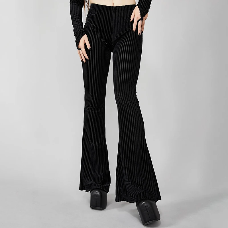 Women Sexy Black Pants Velvet Flare Pants High Waist Slim Fit Fashion Casual Ribbed Knitted Wide Leg Trousers Sport Leggings