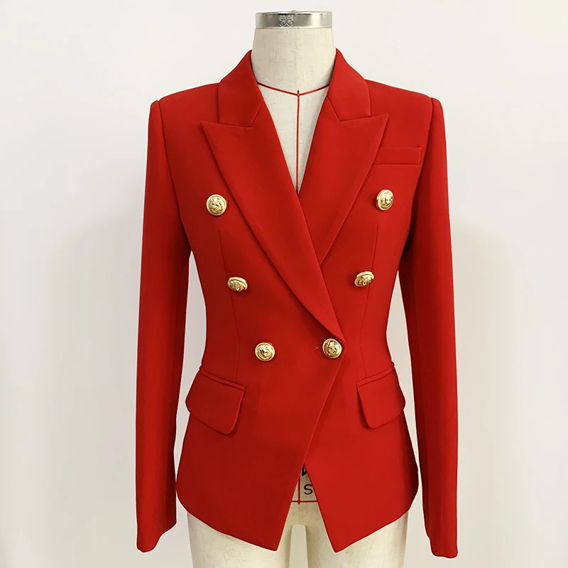 

HIGH QUANLITY Newes 2024 Classic Designer Blazer Women's Slim Fitting Metal Lion Buttons Double Breasted Blazer Jacket Red S-5XL