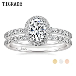 TIGRADE 1.5CT 925 Sterling Silver Cubic Zirconia Bridal Rings Sets Oval Cut CZ Engagement Rings Wedding Band For Women