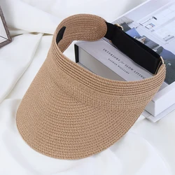 Summer Fashion Beach Hat Cool Empty Top Straw Foldable Cap for Womens Wide Brim Sunhat Outdoor UV Protective Sun Visor Hat