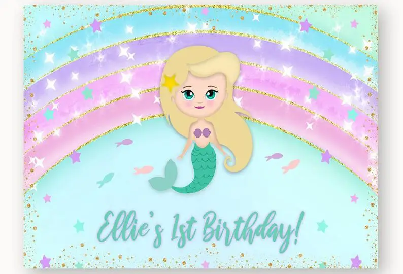 

Custom Little Mermaid Rainbow Star Sparkly Sequins photo studio background High quality Computer print birthday backdrops