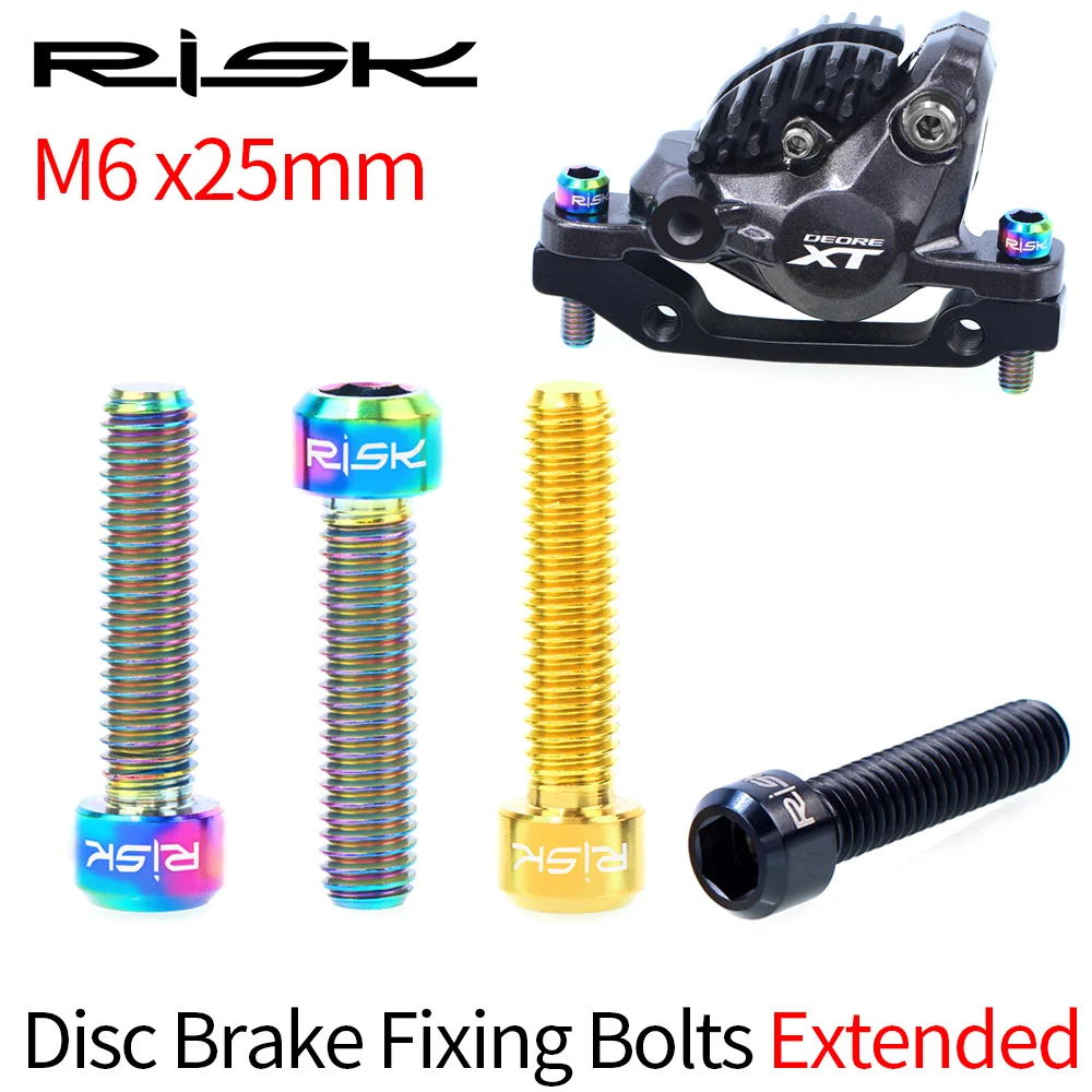 RISK 2pcs/box Mountain Bike Bicycle M6x25mm Disc Caliper Brake Fixing Bolts Screws Extended Titanium Alloy