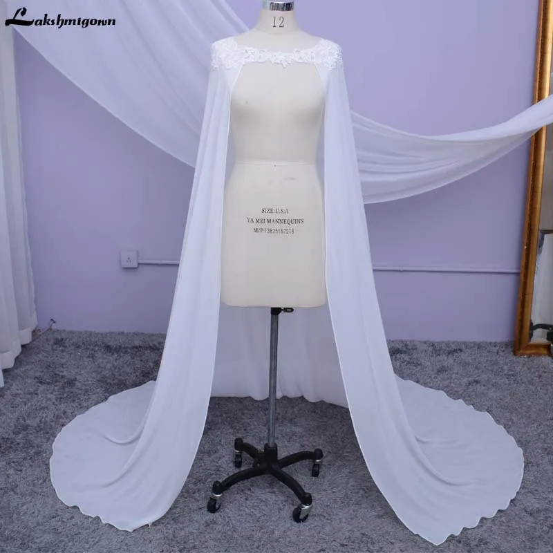 

Bridal Weeding Capes with Lace Appliques White Ivory Capes for Wedding Bridal Chiffon Bridal Cloaks Long Length Shrugs for Women