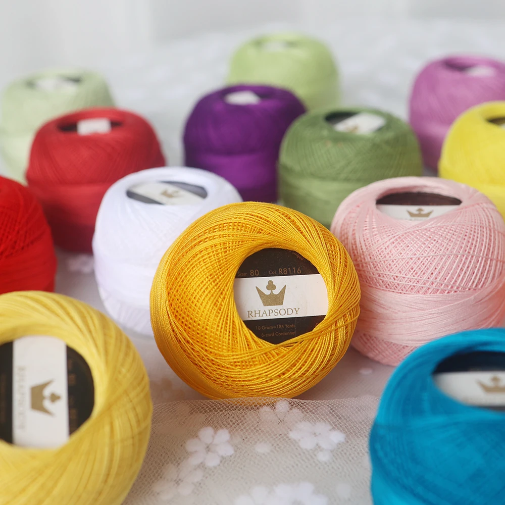 Rhapsody Size 80 Premium Quality 23 Colors Egyptian Cotton Crochet, Tatting, Knitting Thread Lace Each 10 Grams 184Yards