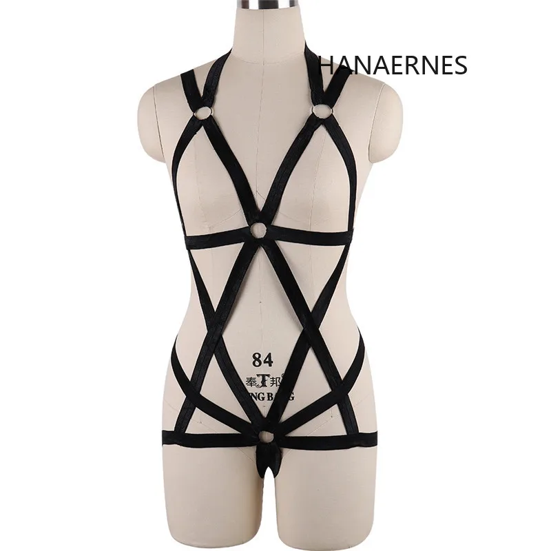 Hanaernes lingerie geométrica feminina, sutiã de peito bondage para mulheres, suspensórios de cinta liga gótica