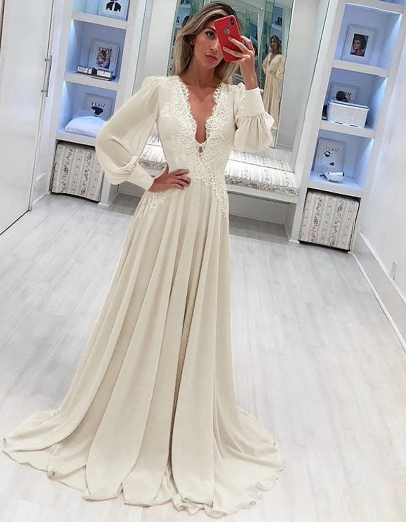 2021 eleganti abiti da sera arabi musulmani blu scollo a v profondo pizzo Chiffon Plus Size abiti da ballo lunghi da ballo abiti da Noiva