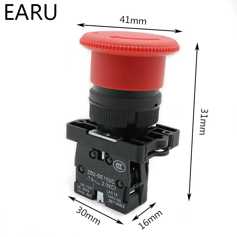 Mushroom Emergency Stop Switch XB2-ES542 XB2-ES442 XB2-ES642 22mm NC Red Push Button Switch 600V 10A Eletrical Starter Switch