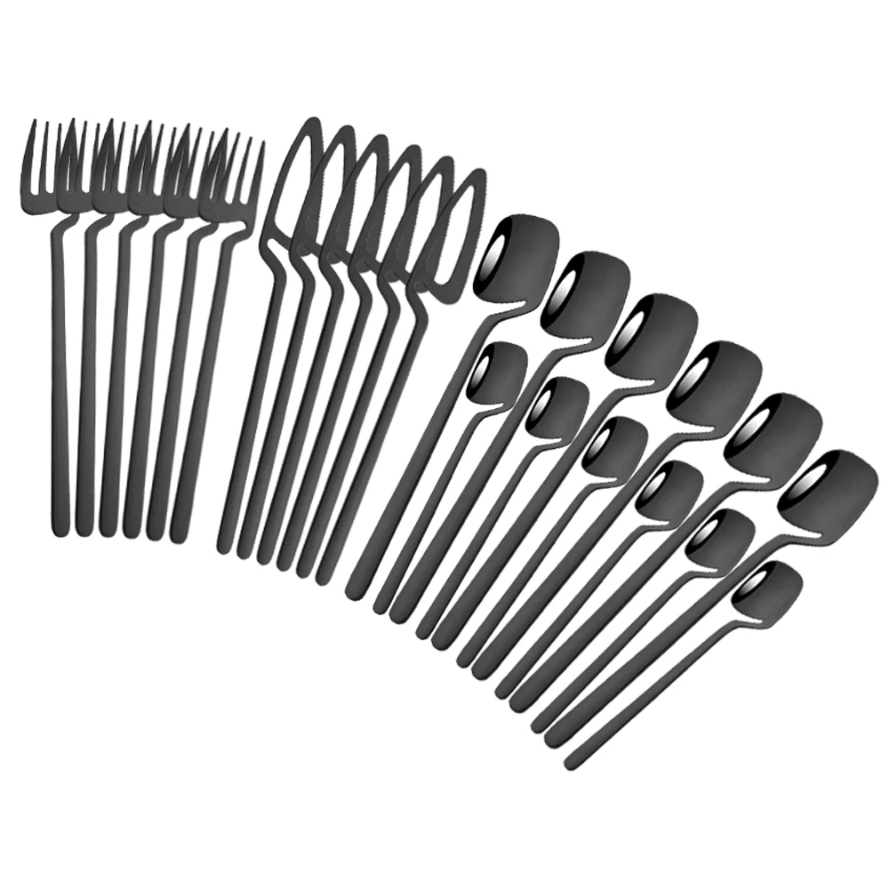 

24Pcs Shiny Black Cutlery Set Knife Fork Spoon Dinner Tableware 304 Stainless Steel Dinnerware Bar Party Flatware Silverware Set