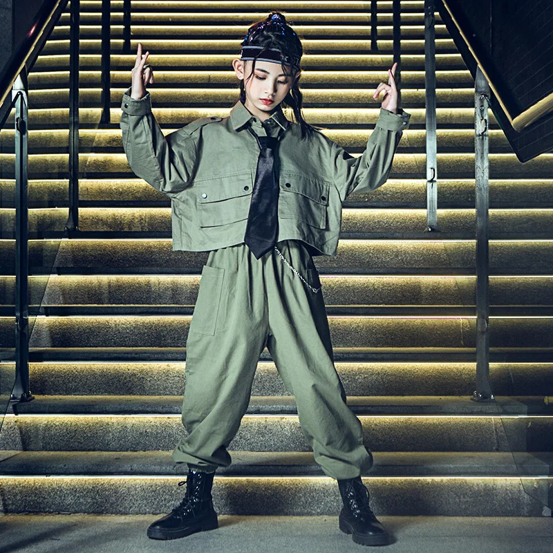 

Girls Jazz Dance Clothing Green Hip Hop Suit Kids Catwalk Show Stage Performance Clothes Children Street Dance Costumes DWY4738