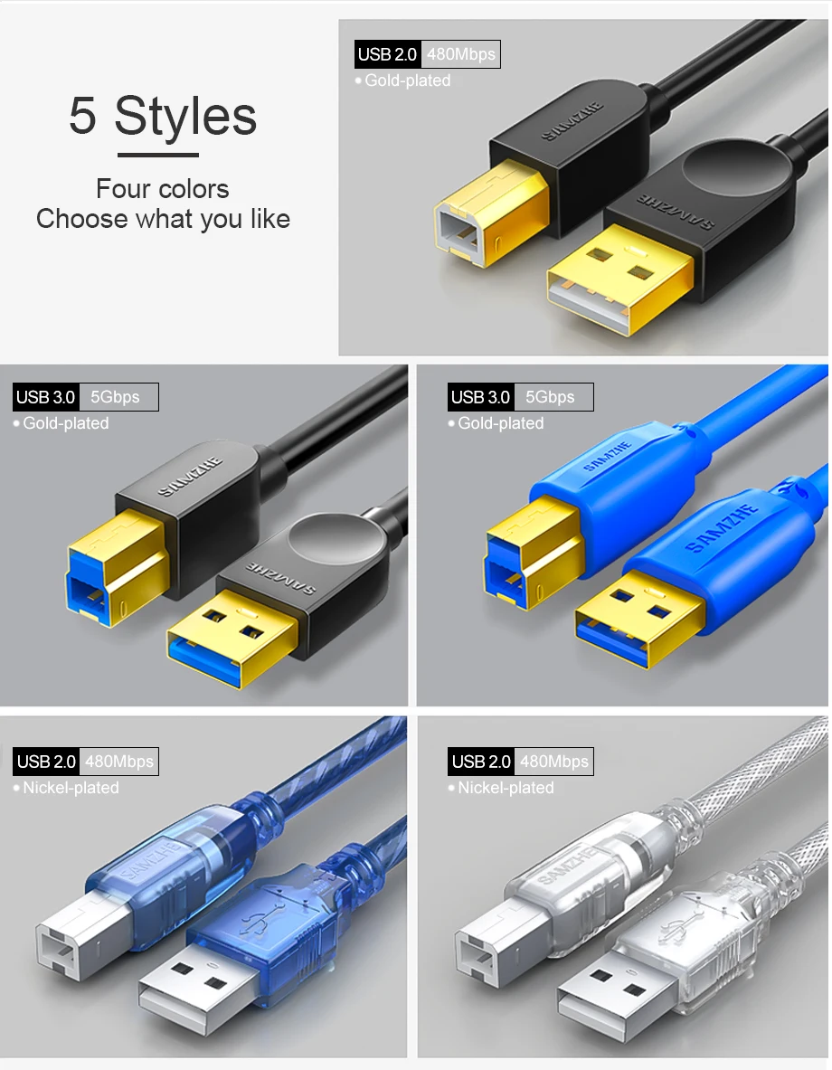 SAMZHE USB 2,0 Print Kabel USB 2,0 Typ A Stecker Auf B Stecker Sync Daten Scanner Kabel für HP Canon epson Drucker – Detail 7