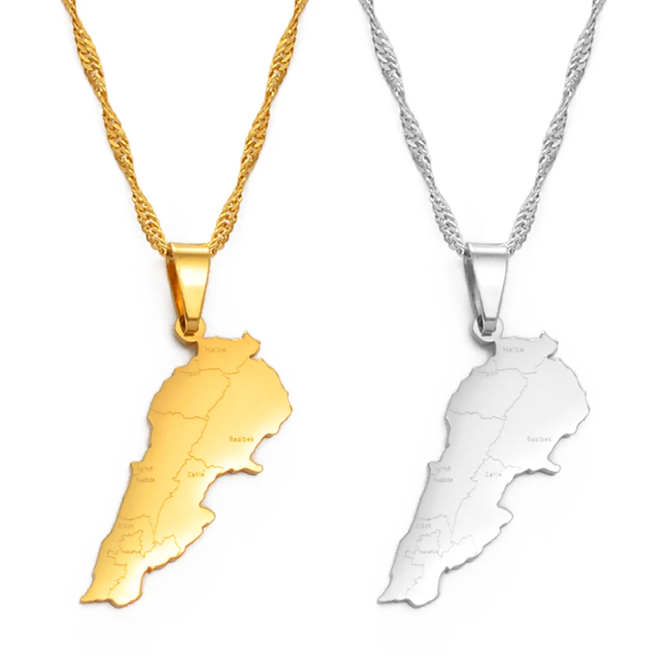 Anniyo Liban Map With Cities Pendants Necklaces Gold Color Jewelry Lebanon Map Chain Necklaces #203621