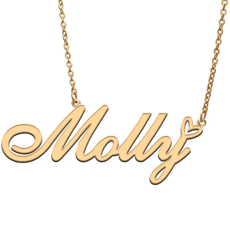 

Molly Love Heart Name Necklace Personalized Gold Plated Stainless Steel Collar for Women Girls Friends Birthday Wedding Gift