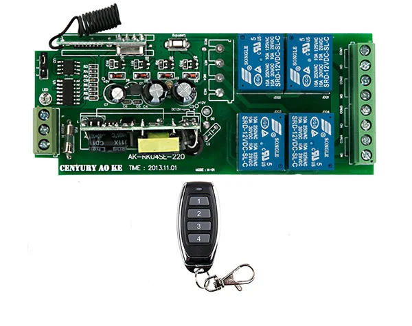 Smart Multiple AC85V-250V 4CH 4 CH 10A Wireless Relay RF Remote Control Switch Receiver Module +1 2 3 4 Transmitter