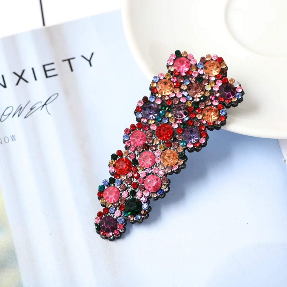 Rhinestone Hairpin Flower Duckbill Side Hair Clip Barrettes Crystal Retro Hair Accessories For Women Ponytail Headwear Hairgrip