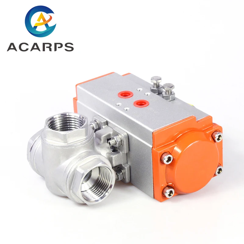 

1" Three piece High Platform Pneumatic 3 Way Ball Valve 304 Stainless steel Q611F-16P Double Acting Cylinder