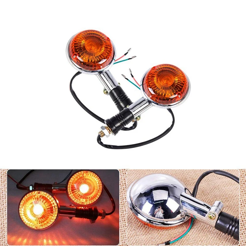 Motorcycle Amber Round Turn Signals Lights Blinker Indicator Lens for Yamaha Road Star Virago V Star 85-99 2 Pack 