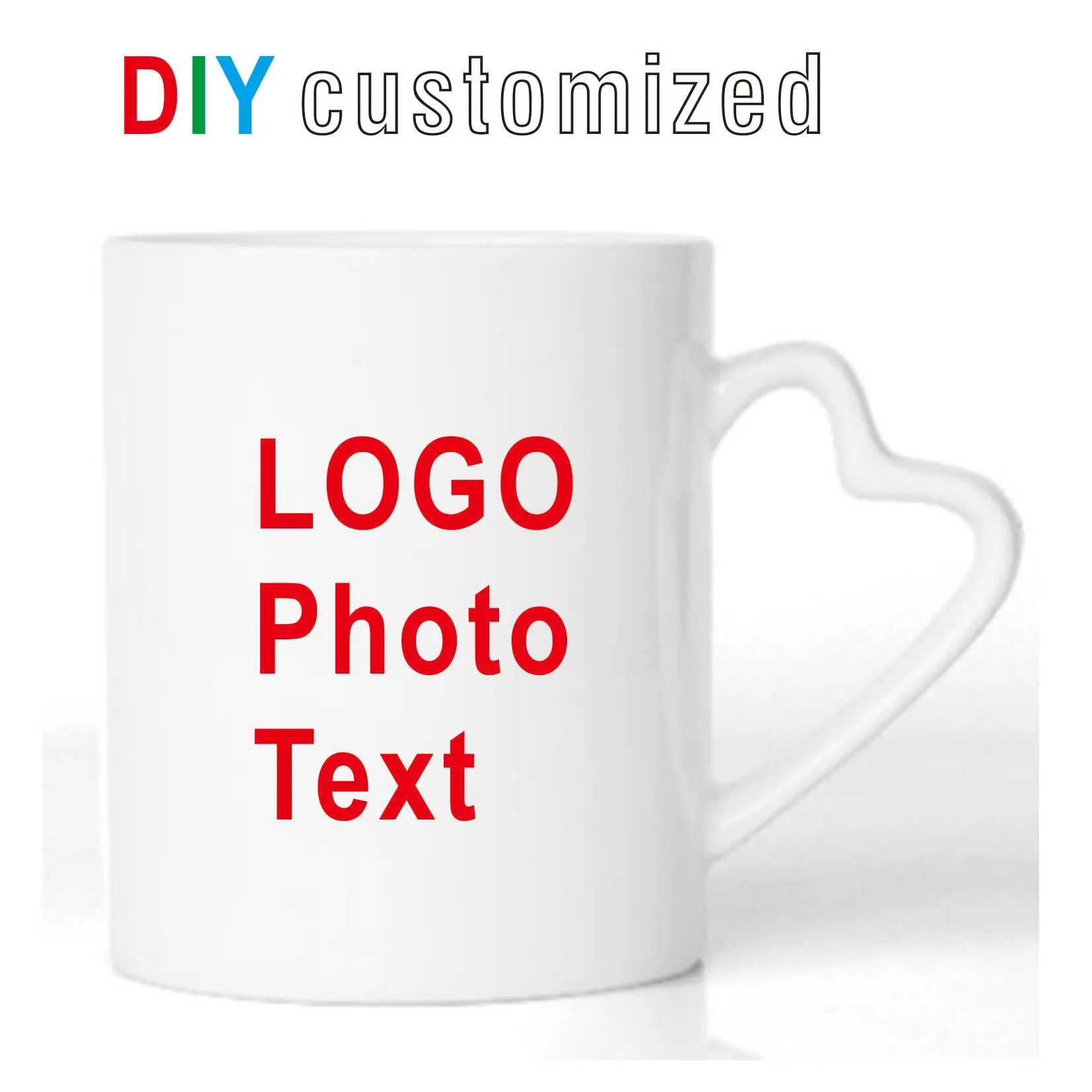 DIY Customized 350ML 12oz Ceramic Mug Heart Handle Type Personalized Print Picture Photo LOGO Text